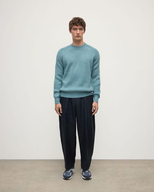 Johnstons Blue Contrast Neck Cashmere Jumper for men
