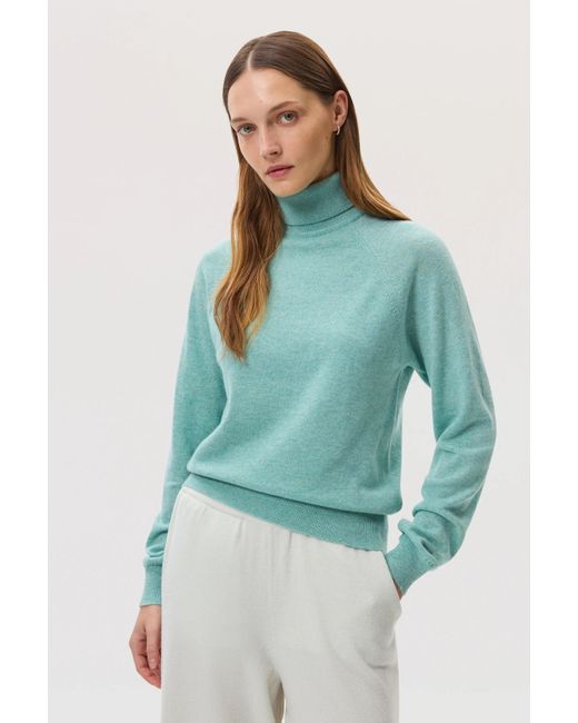 Johnstons Blue Classic Cashmere Roll Neck Jumper