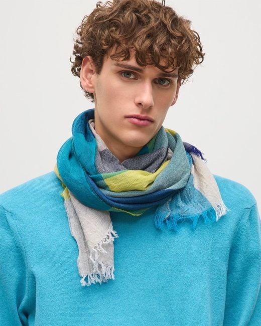 Johnstons Blue Ethie & Lime Wool Scarf