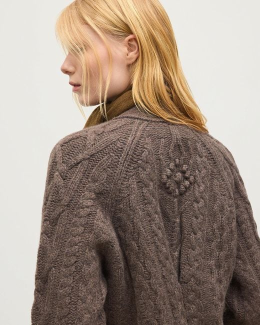 Johnstons Brown Mabel Aran Cable Cardigan
