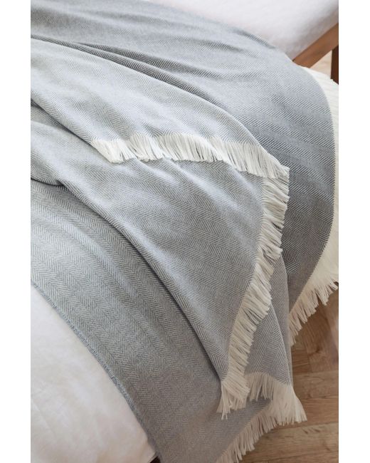 Johnstons Gray Herringbone Merino Bed Throw