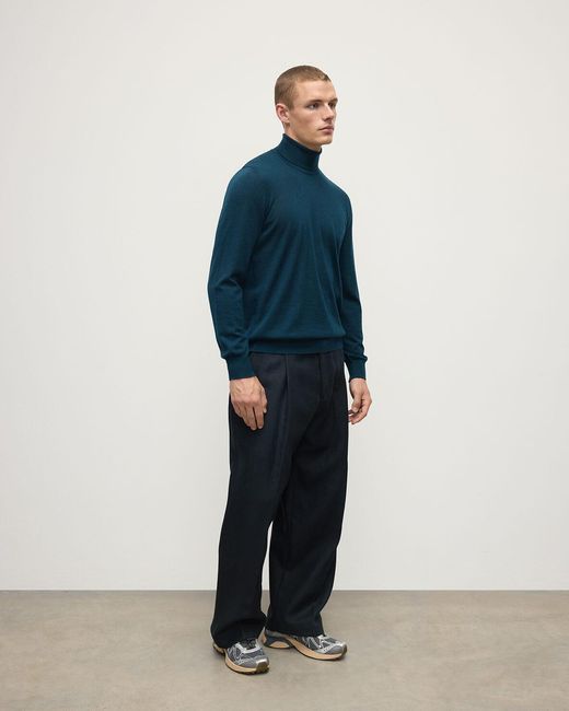Johnstons Blue Superfine Cashmere Dark Roll Neck Jumper for men