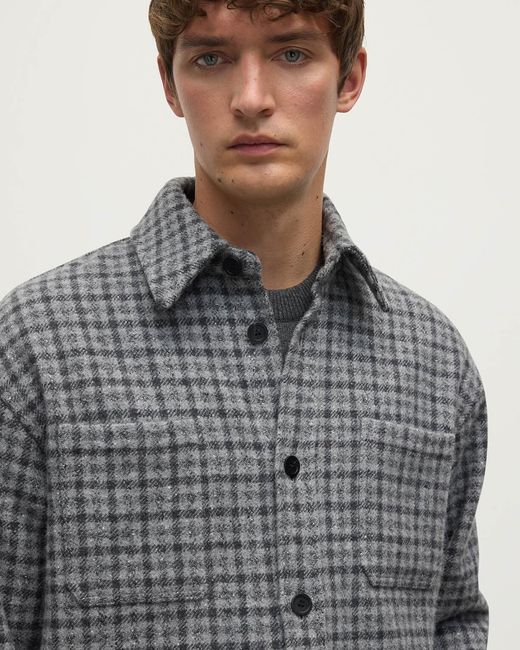 Johnstons Gray Cashmere Wool Blend Overshirt for men