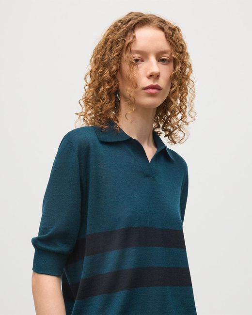 Johnstons Blue Coira & Superfine Cashmere Polo Shirt