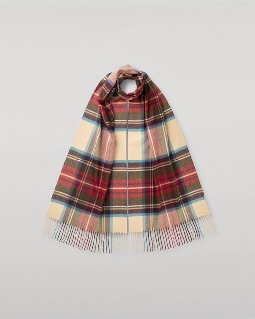 Johnstons Red Wide Hessian Dress Stewart Tartan Cashmere Scarf