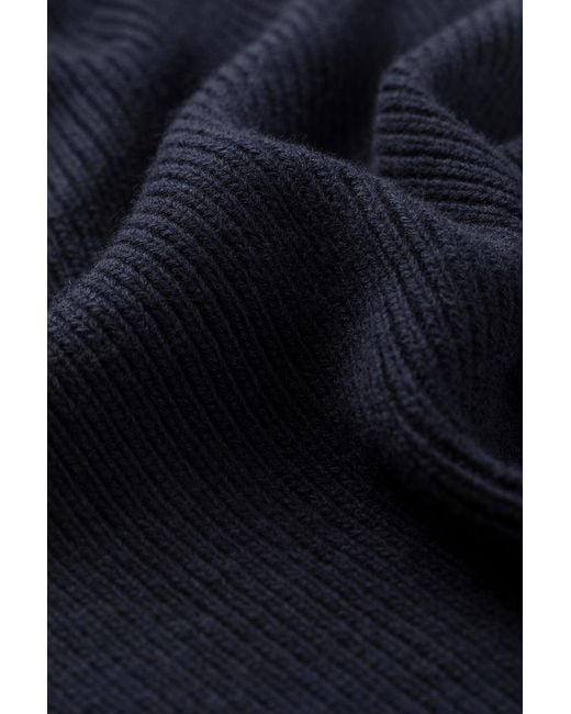 Johnstons Blue Ribbed Dark Cashmere Scarf