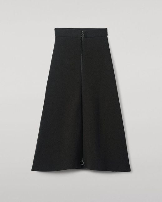 Johnstons Black A-Line Milano Mid Cashmere Skirt