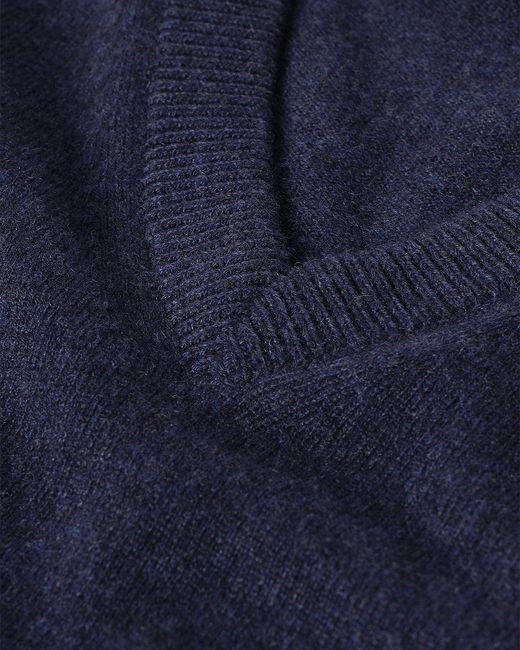 Johnstons Blue Rory Classic Cashmere V-Neck Jumper for men