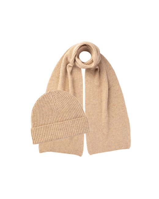 Johnstons Natural Ribbed Cashmere Scarf & Beanie Gift Set
