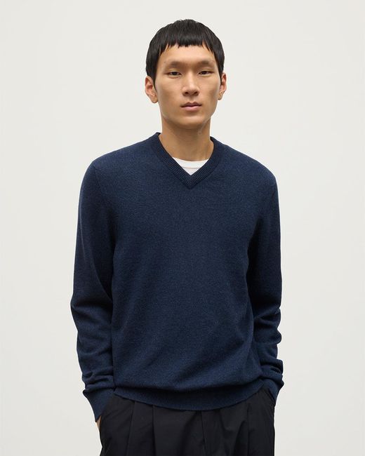 Johnstons Blue Rory Classic Cashmere V-Neck Jumper for men