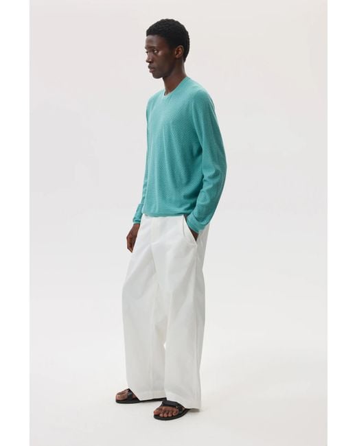 Johnstons Blue Superfine Merino Mesh Crew Neck for men