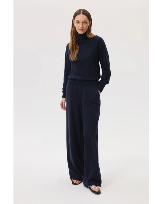 Johnstons Blue Classic Cashmere Roll Neck