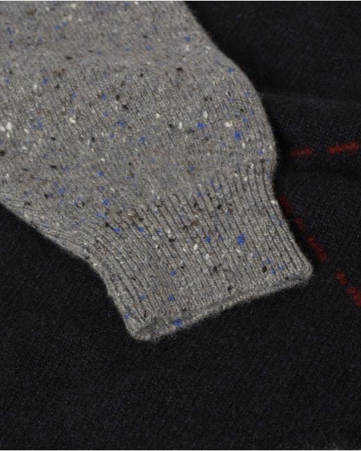 Johnstons Black Monteith Exploded Argyle Donegal Cashmere Jumper for men
