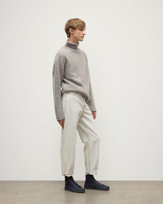 Johnstons White Kester Marl Cashmere Funnel Neck Jumper for men