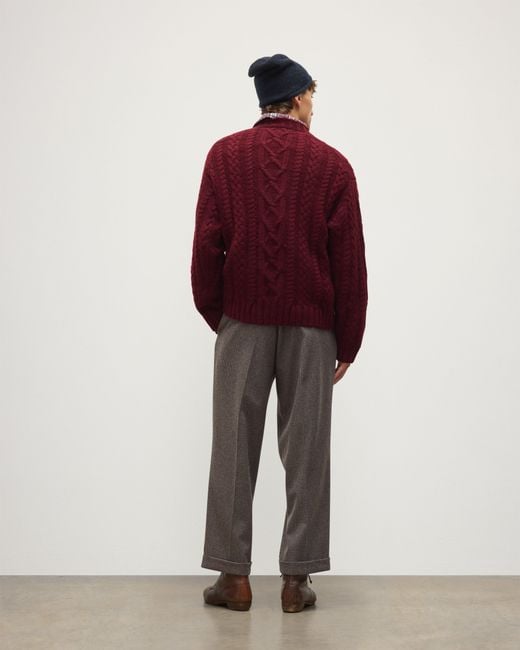 Johnstons Red Macdonald Dark Aran Cable Cashmere Jumper
