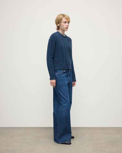 Johnstons Blue Aran Cable Cashmere Jumper