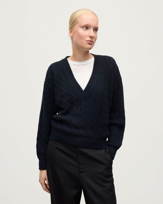 Johnstons Blue Kylesku Deep V Dark Cashmere Jumper