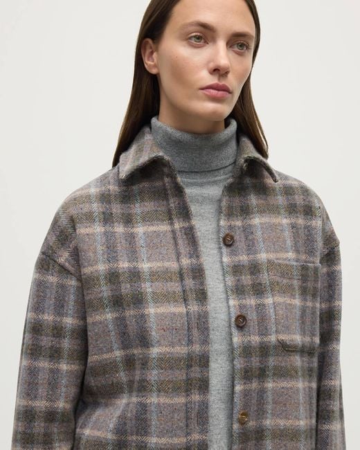 Johnstons White Slate Tweed Check Oversized Shirt