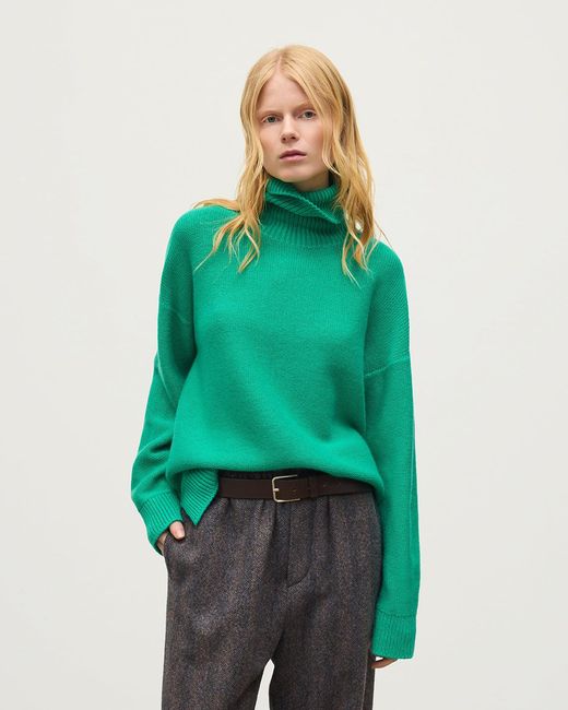 Johnstons Green Maggie Reverse Stitch Roll Neck Cashmere Jumper