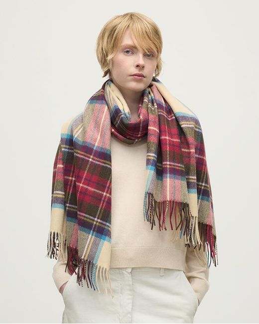 Johnstons Natural Hessian Dress Stewart Tartan Cashmere Stole