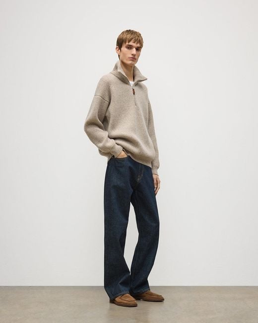 Johnstons Natural Kinnaird Half Zip Donegal Cashmere Jumper for men