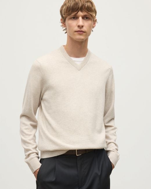 Johnstons White Rory Natural Classic Cashmere V-Neck Jumper for men
