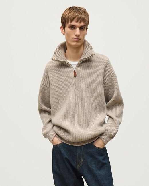 Johnstons Natural Kinnaird Half Zip Donegal Cashmere Jumper for men