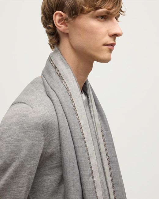 Johnstons White Ives Chevron Border Cashmere Scarf