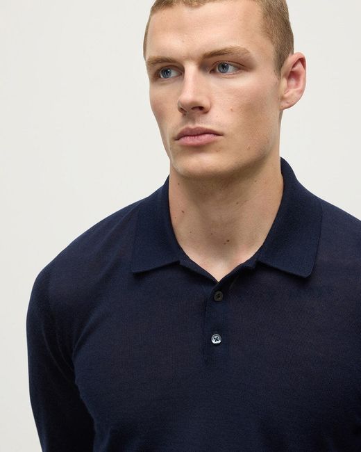 Johnstons Blue Fin Dark Superfine Cashmere Polo Shirt for men