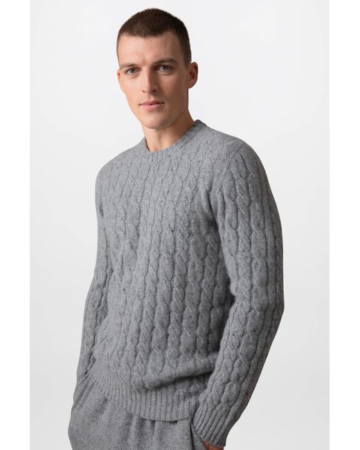 Johnstons Gray Donegal Cashmere Cable Jumper for men