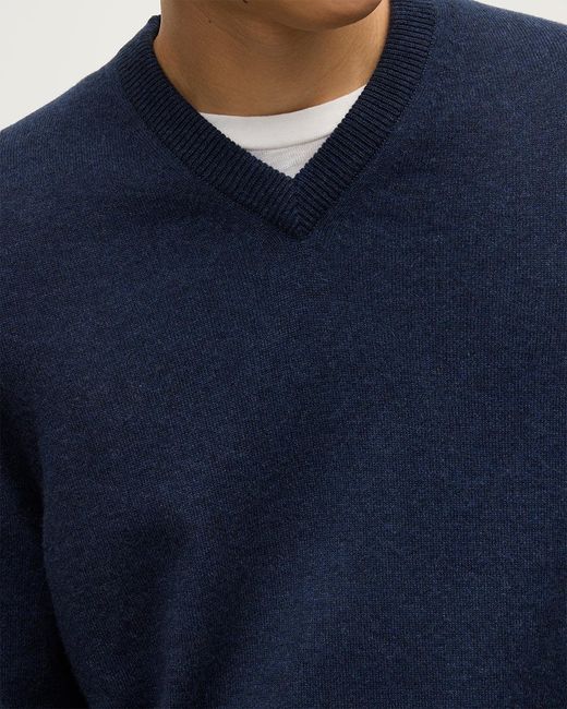Johnstons Blue Rory Classic Cashmere V-Neck Jumper for men