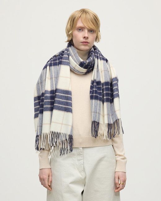 Johnstons White Knockmore Tartan Cashmere Stole