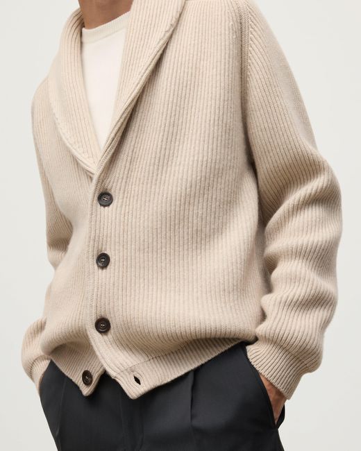 Johnstons White Pioneer Natural Shawl Collar Cashmere Cardigan for men