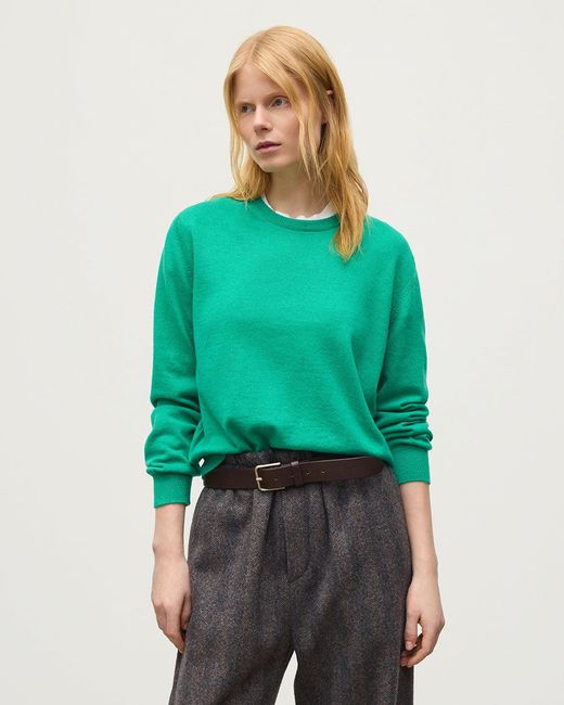 Johnstons Green Lunan Classic Bright Cashmere Crew Jumper