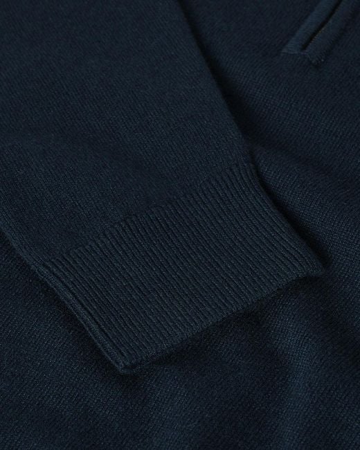 Johnstons Blue Classic Cashmere Dark Zip Neck Jumper for men
