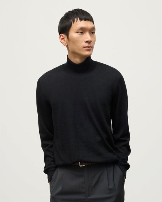 Johnstons Black Fin Cashmere Roll Neck Jumper for men