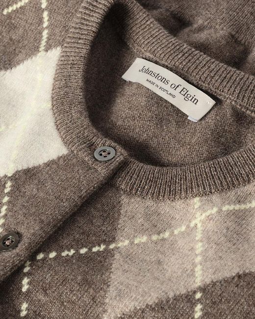 Johnstons White Clan Argyle Cashmere Cardigan