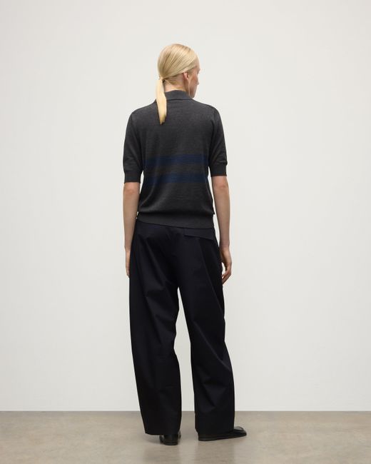 Johnstons Blue Coira Charcoal & Superfine Cashmere Polo Shirt