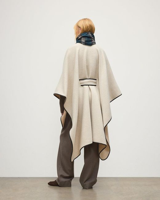 Johnstons Natural Cream Belted Cape With Leather Binding