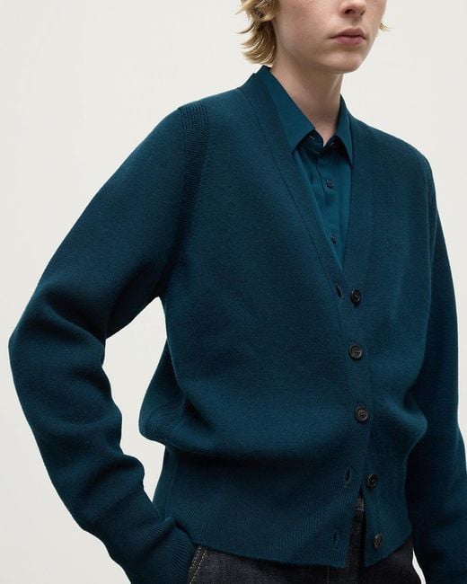 Johnstons Blue Milano Stitch Bottle Cashmere Cardigan