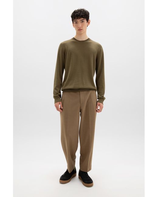 Johnstons Green Merino Round Neck Jumper for men