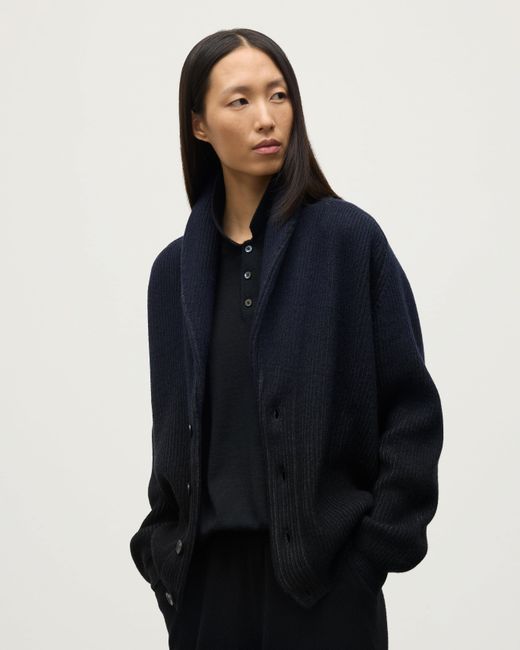 Johnstons Blue Pioneer To Shawl Collar Cashmere Cardigan