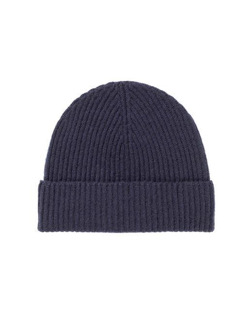 Johnstons Blue Ribbed Cashmere Beanie