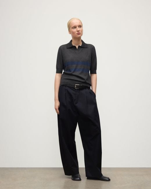 Johnstons Blue Coira Charcoal & Superfine Cashmere Polo Shirt