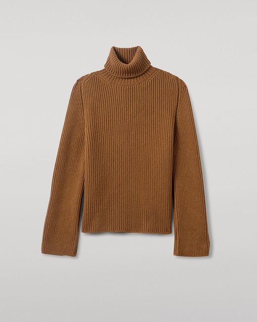 Johnstons Brown Roll-Collar Dark Camel Cashmere Jumper