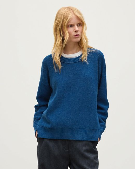 Johnstons Blue Maggie Reverse Stitch Cashmere Jumper