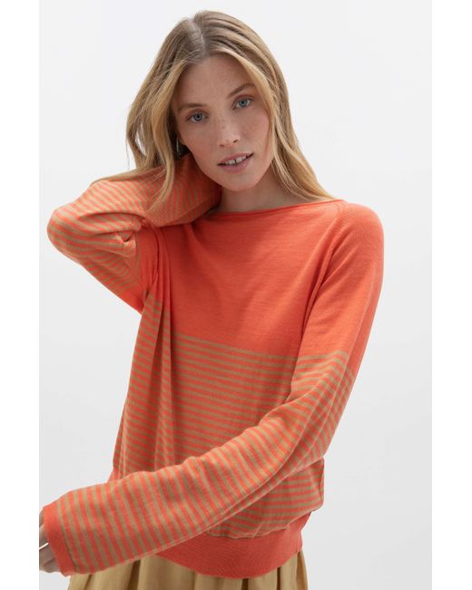 Johnstons Orange Superfine Merino Bateau Stripe Sweater