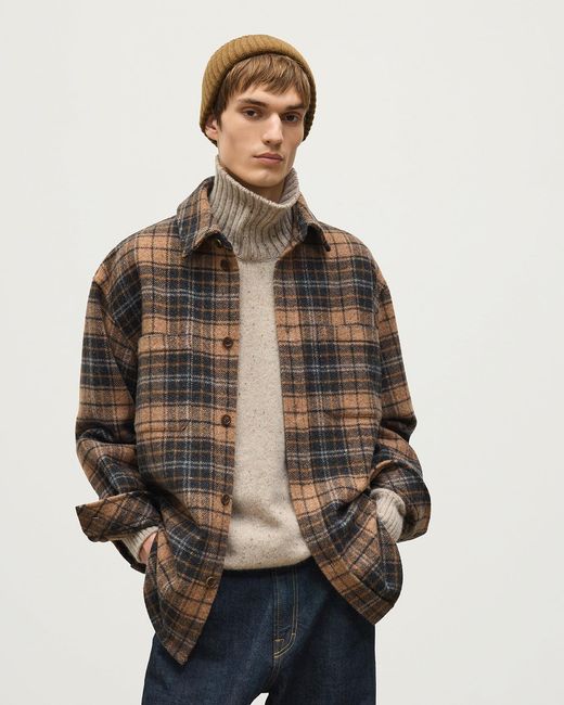 Johnstons Gray Atholl & Camel Plaid Overshirt