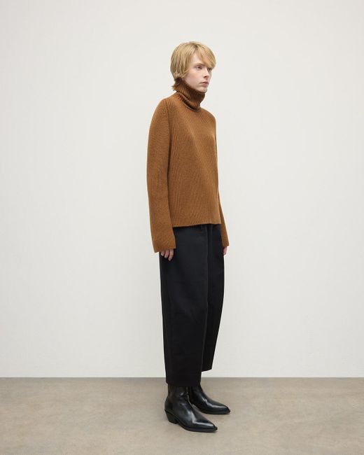 Johnstons Brown Roll-Collar Dark Camel Cashmere Jumper