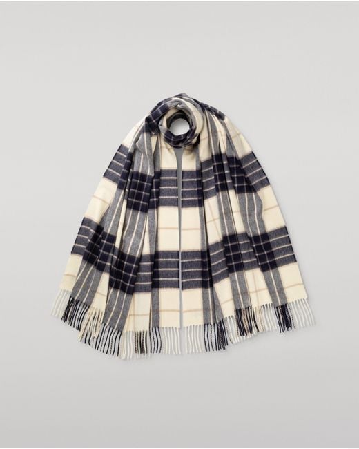 Johnstons White Knockmore Tartan Cashmere Stole